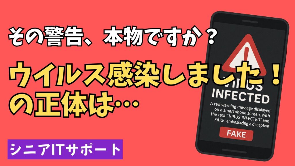 ウイルス感染を装う詐欺広告の警告画面イメージ