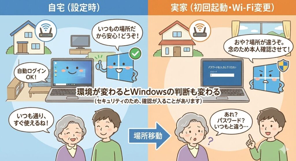 Windows11で環境が変わると自動ログインが無効になる仕組みの図解
