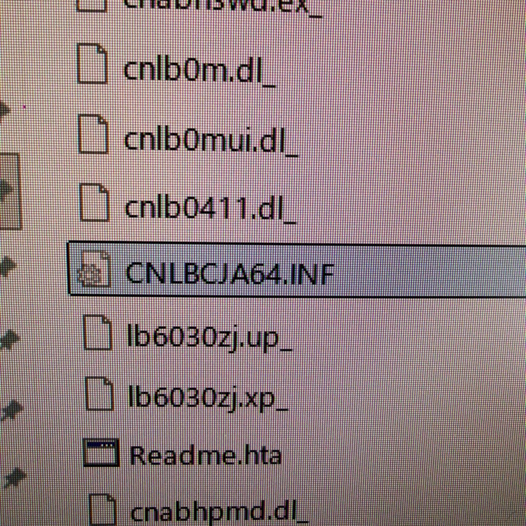 ドライバー解凍フォルダ内のCNLBCJA64.INFファイルを選択