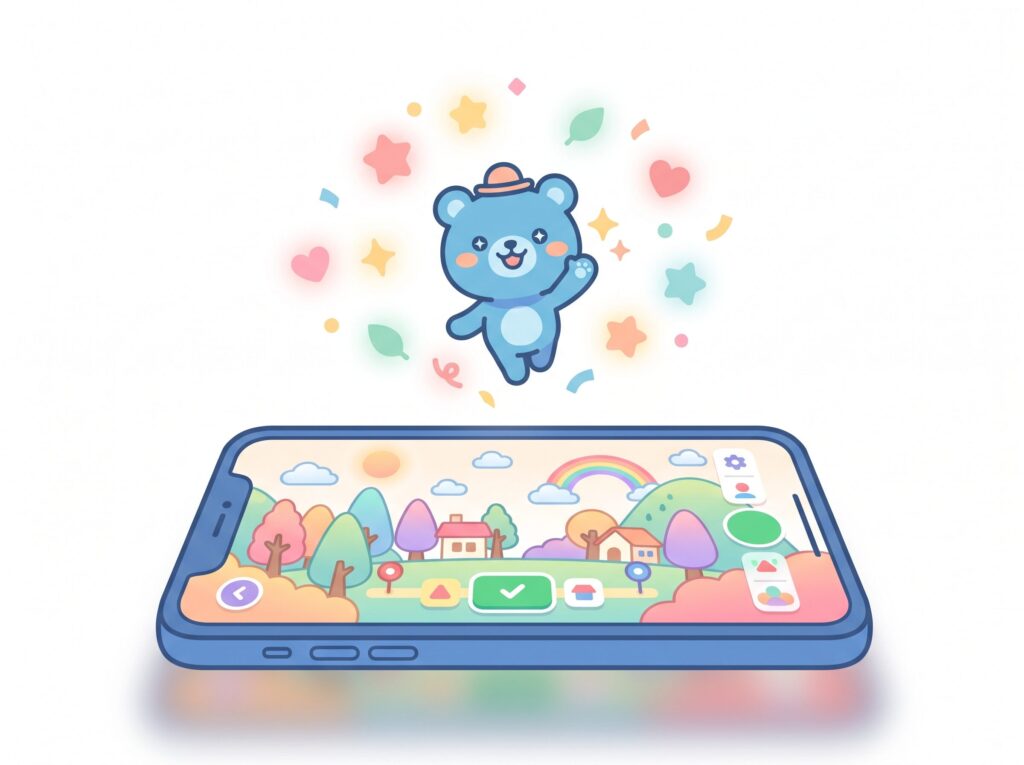 SATCHアプリのイメージ|スマホからARキャラクターが飛び出すイラスト